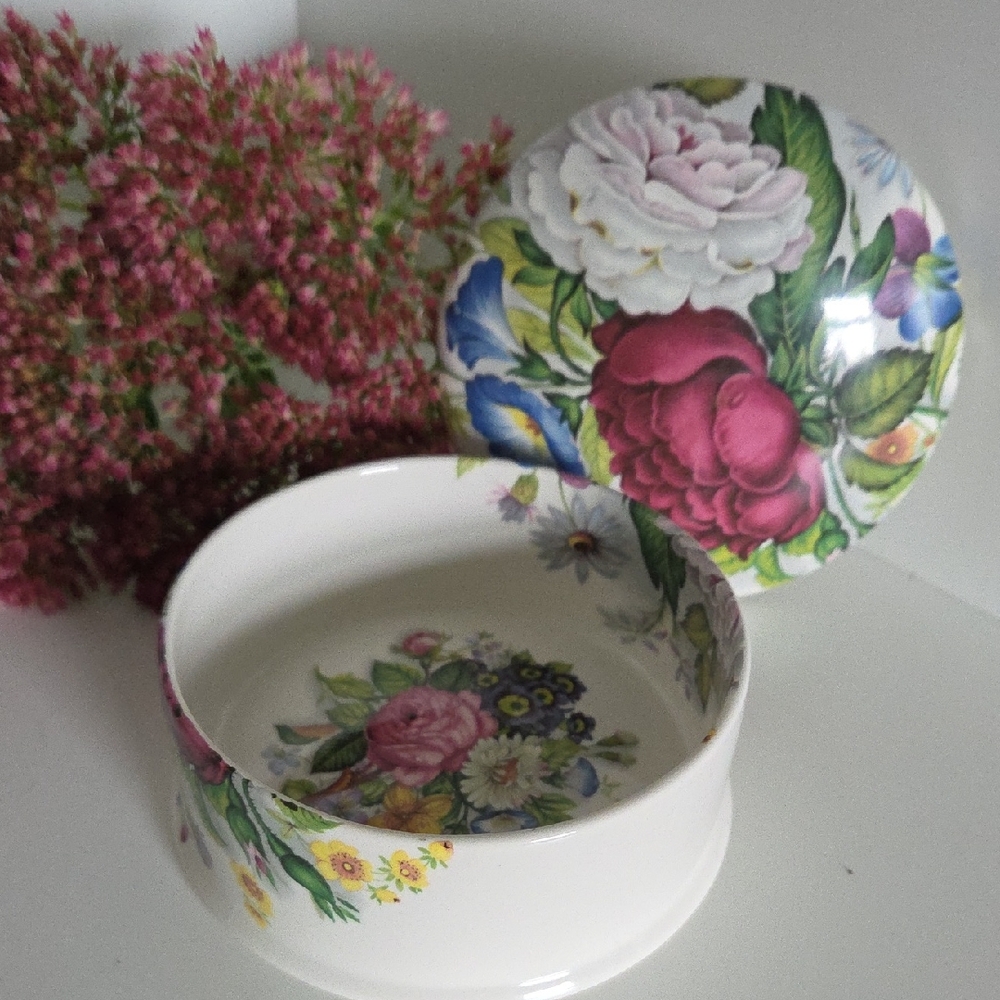 VTG Staffordshire Porcelain Floral Jewelry Box